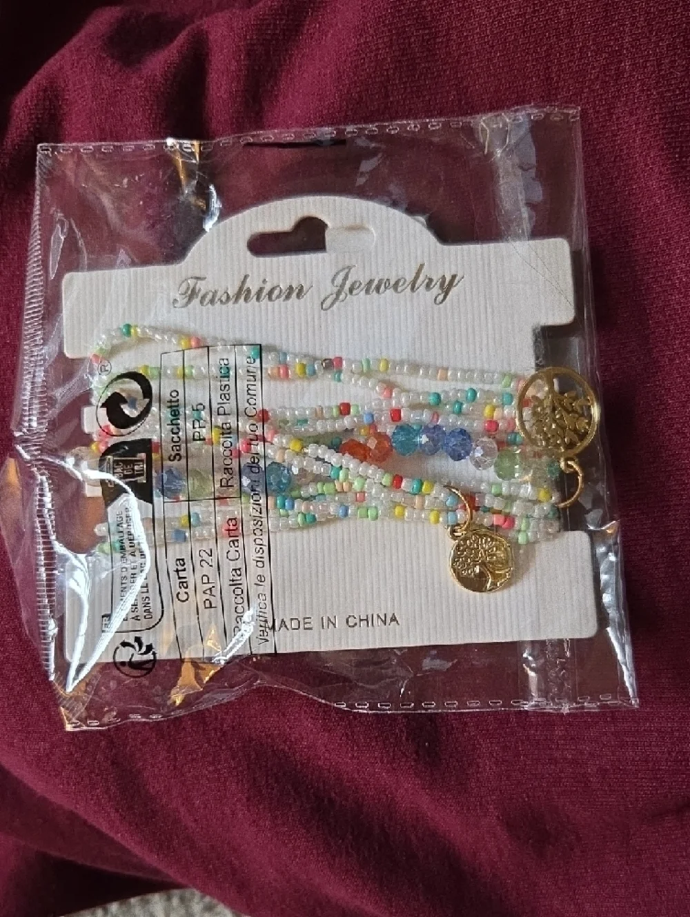 Multi-Color Beaded Wrap Bracelet with Gold Accents Tree Of Life New